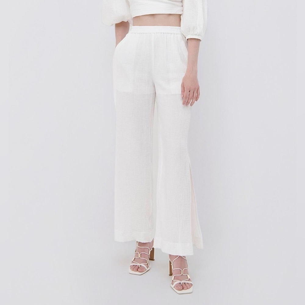 Nwt Jonathan Simkhai Embry Gauze Coverup White Wide Leg Pants